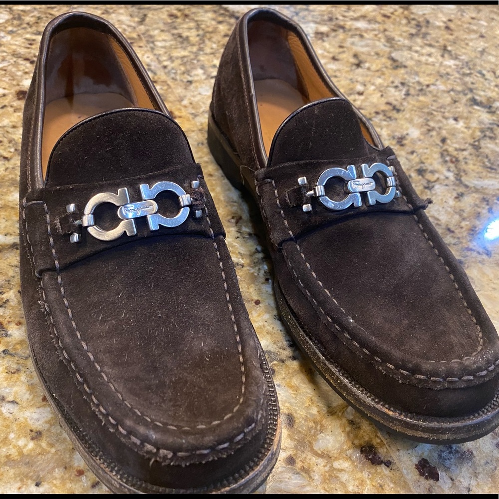 Men’s Ferragamo brown suede loafers